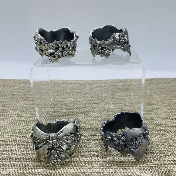 Seagull Pewter Holly Berry Ribbon napkin rings set of 4 - Picture 1 of 7